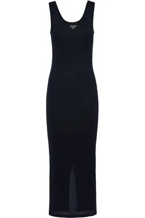 Prada Logo-triangle ribbed-knit dress