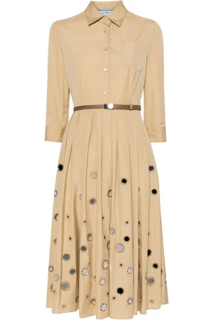 Prada Mirror embellished belted midi dress