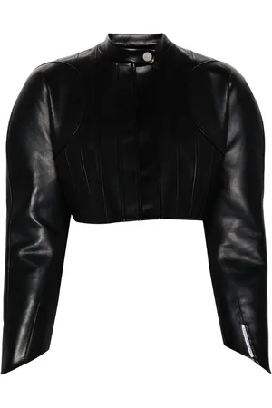 ALEKSANDRE AKHALKATSISHVILI Shoulder-pads cropped biker jacket