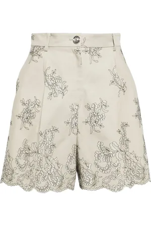 Giambattista Valli Floral-embroidered high-waist shorts