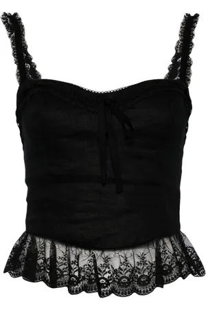 Reformation Paola lace-trimmed linen top