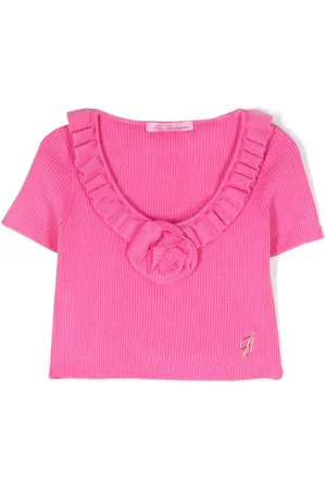 MISS BLUMARINE Floral-appliqué ribbed top
