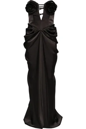 Ana Radu Floral-appliqué satin gown