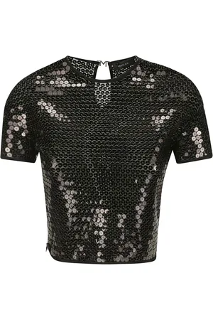 MUGLER Short-sleeved sequinned blouse