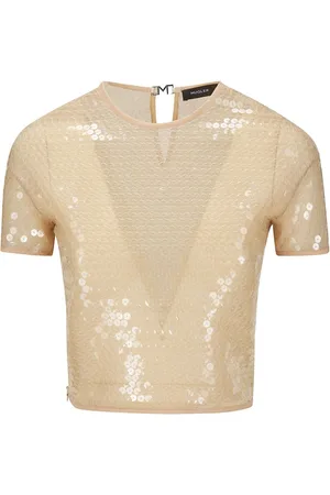 MUGLER Short-sleeved sequinned blouse