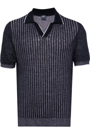 FEDELI Spread-collar ribbed polo shirt