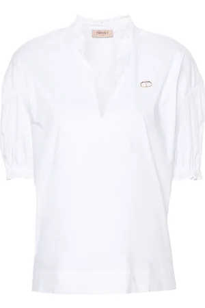 Twin-Set Logo-plaque ruffled-trim blouse