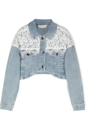 Twin-Set Lace-detailed cropped denim jacket