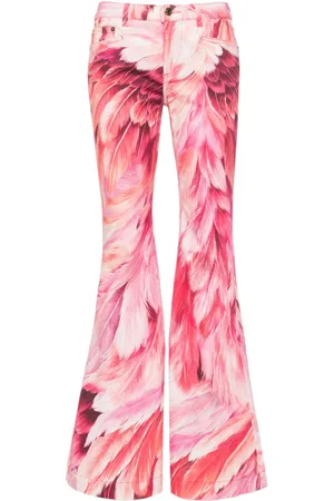 Roberto Cavalli Plumage-print flared jeans