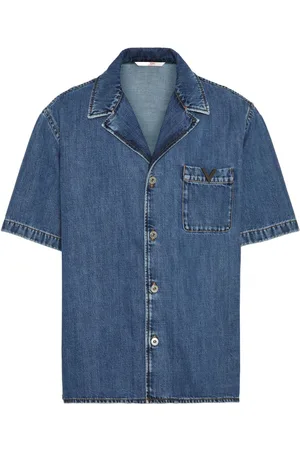 VALENTINO GARAVANI V-detail denim bowling shirt