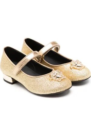 VERSACE Medusa-plaque metallic leather ballerina shoes