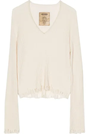 UMA WANG Distressed-efffect v-neck jumper