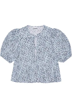 Ganni Floral-print short-sleeve blouse