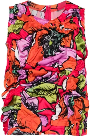Comme des Garçons Gathered floral-print tank top