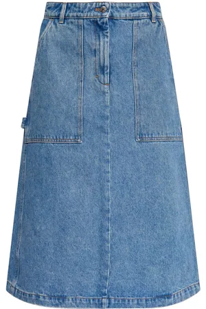 Maison Kitsuné Logo-embroidered denim midi skirt