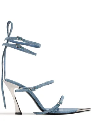 MUGLER Fang 95mm strappy denim sandals