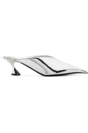 MUGLER 55mm metallic leather mules
