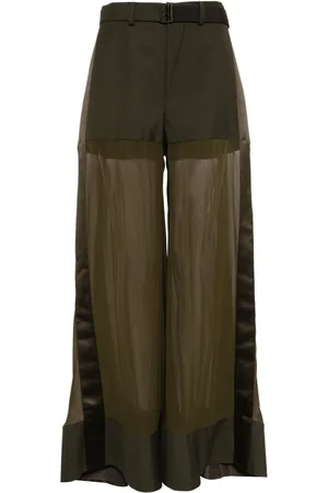 SACAI High-waisted belted silk trousers