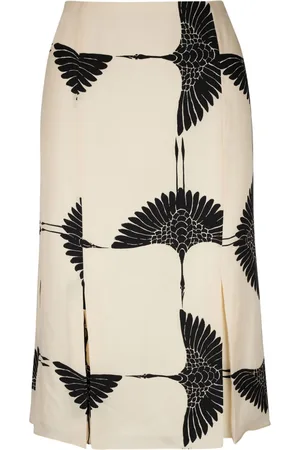 Khaite Bird-print Cupro midi skirt