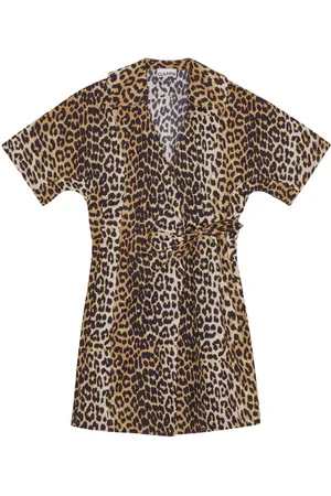 Ganni Leopard-print wrap minidress
