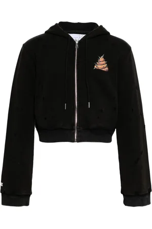 Natasha Zinko Slogan-print cropped zip-up hoodie