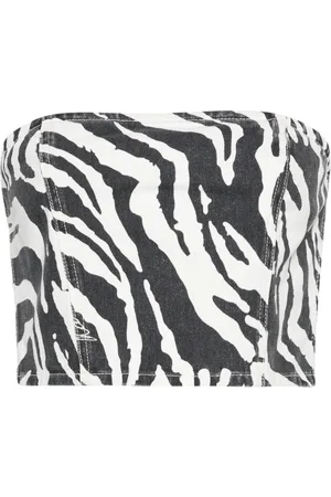 ROTATE Zebra-print denim cropped top