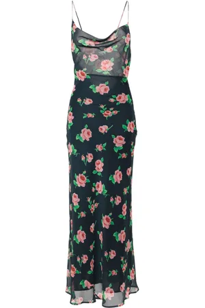 ROTATE Rose-print chiffon maxi dress