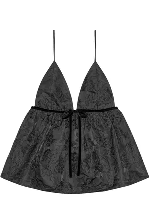 Ganni Floral-jacquard flared tank top