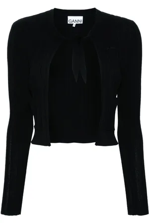 Ganni Ribbed tie-fastening cardigan