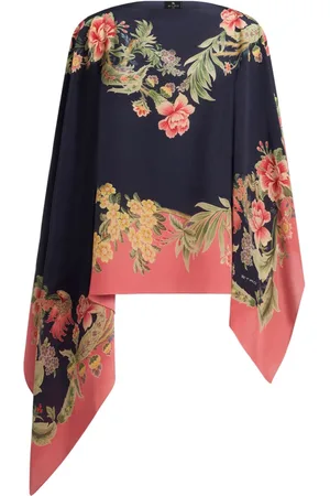 Etro Floral-print silk cape top