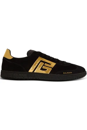 Balmain Monogram-appliqué suede sneakers