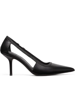 Brunello Cucinelli Monili-trim cut-out leather pumps