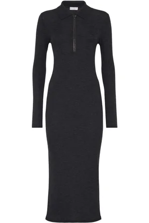 Brunello Cucinelli Monili-trim ribbed midi dress