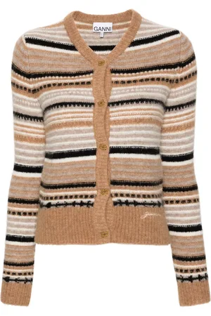 Ganni Logo-buttons striped cardigan