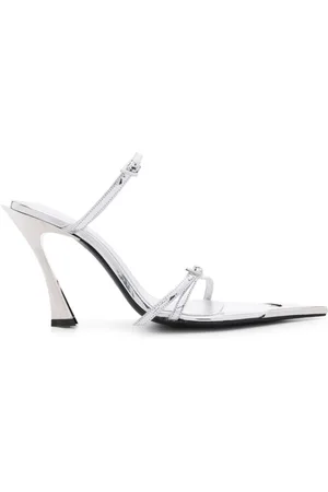 MUGLER 100mm metallic-leather mules