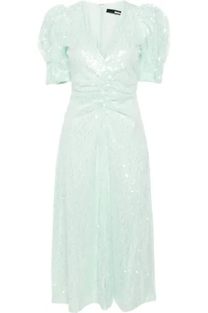 ROTATE Sequinned puff-sleeve midi dress