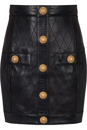 Balmain Button-detail leather miniskirt