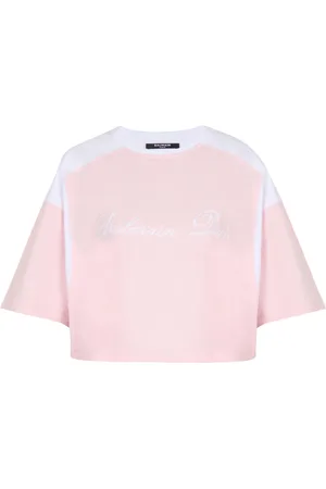 Balmain Logo-embroidered panelled T-shirt