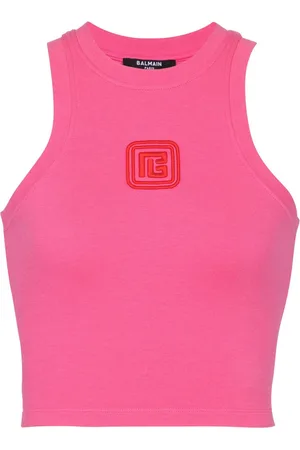 Balmain Logo-embroidered cropped tank top
