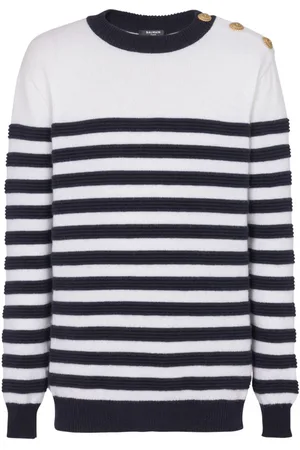 Balmain Button-detail striped cashmere jumper