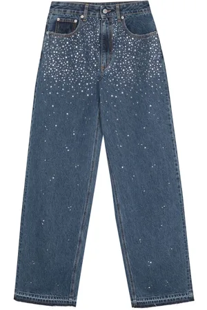 Alessandra Rich Wide-leg rhinestone-embellished jeans