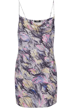 Balmain Feather-print satin slip dress