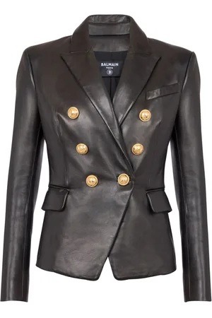 Balmain Double-breasted leather blazer