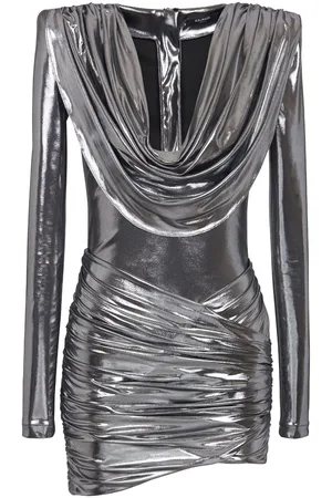 Balmain Cowl-neck lamé mini dress