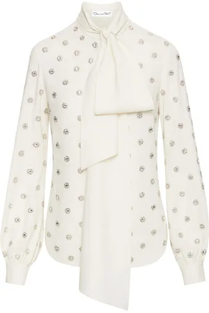 Oscar de la Renta Crystal-embellished tie-neck blouse