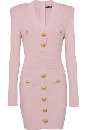 Balmain Button-embellished knitted minidress