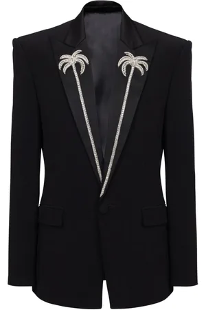 Balmain Palm tree-embroidered single-breasted blazer