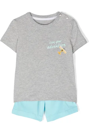 Lapin House Slogan-print cotton-blend shorts set