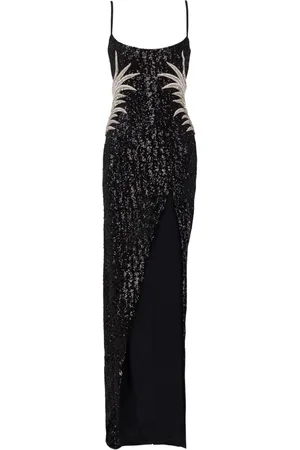 Balmain Palm tree-embroidered sequinned gown