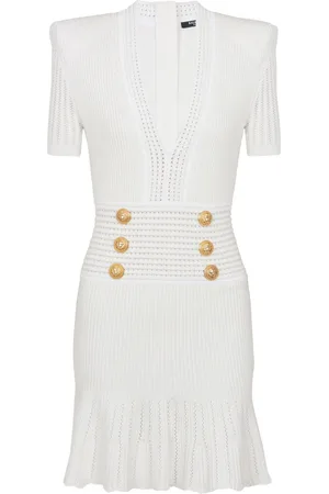 Balmain Button-embellished knitted minidress